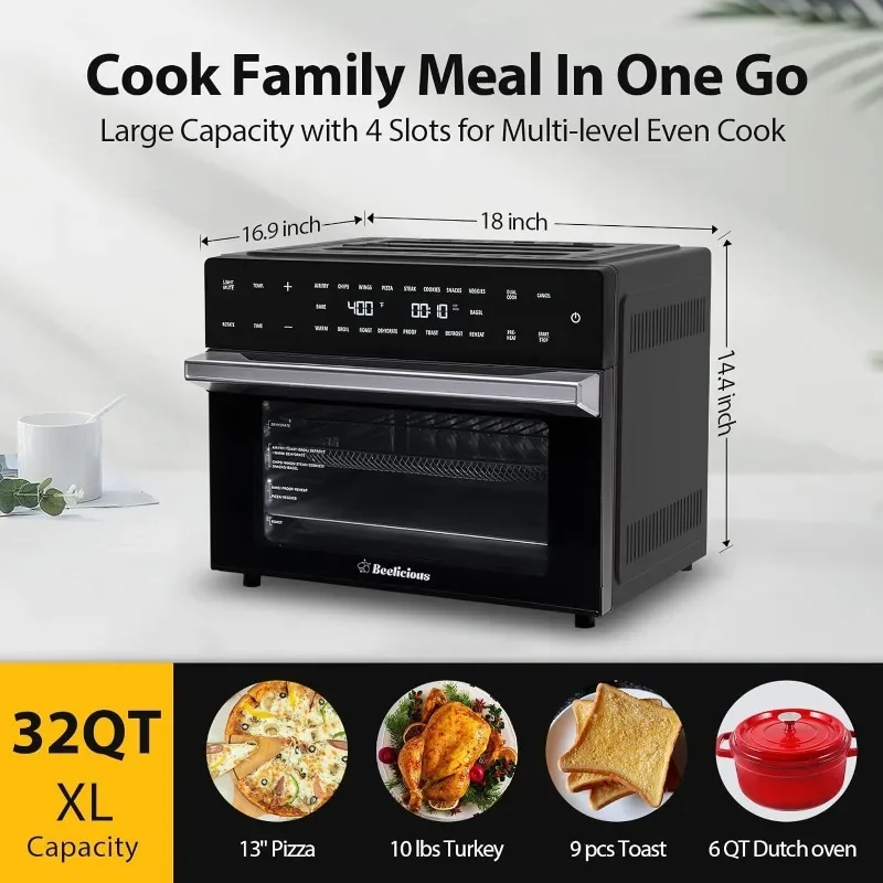 32QT Extra Large Air Fryer, 19-In-1 Air Fryer Toaster Oven Combo with Rotisserie and Dehydrator, Digital Convection Oven