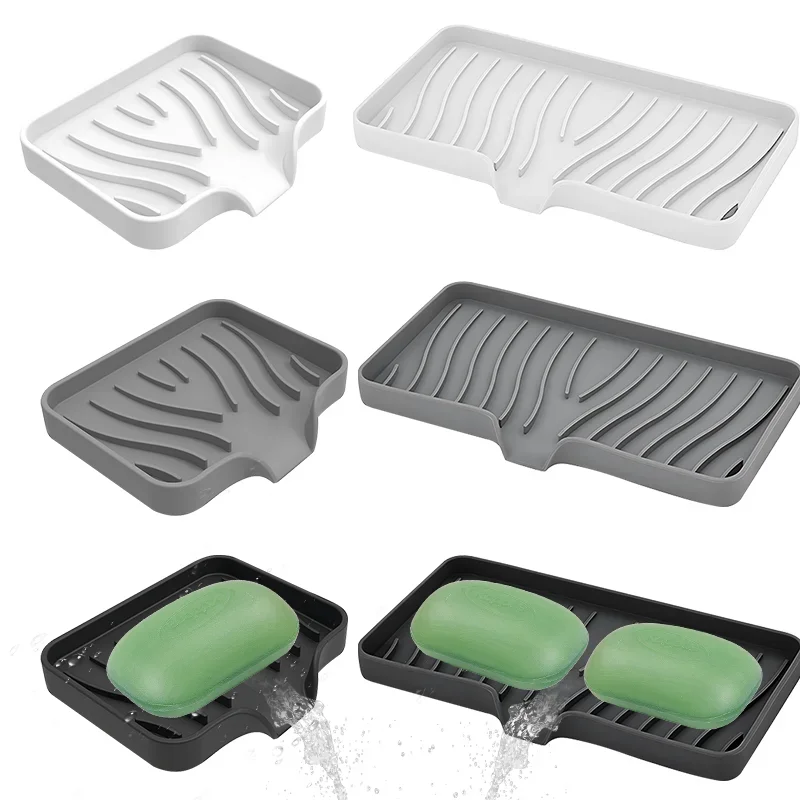 

Silicone Drain Soap Box Kitchen Bathroom Anti-slip Sink Tray Self Draining Soap Holder Sink Soap Dish Sponge Drain Pad Pumps