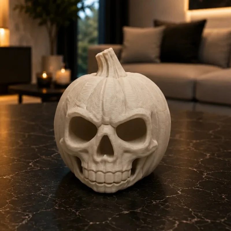 3D Printed Grim Grinning Pumpkin Skull Statue, Halloween Spooky Halloween Grim Grinning Pumpkin Skull, Plastic Table Ornament