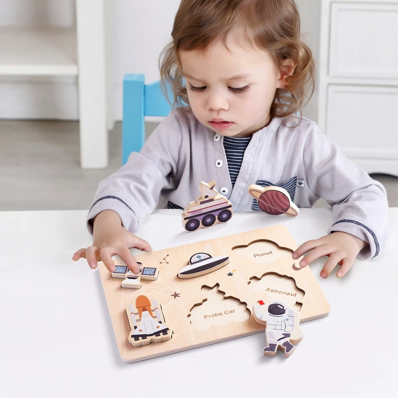 Baby Houten Puzzel Bouwstenen Montessori Educatief Speelgoed Cartoon Bos Zeedier Astronaut Puzzel Cadeau Voor Baby