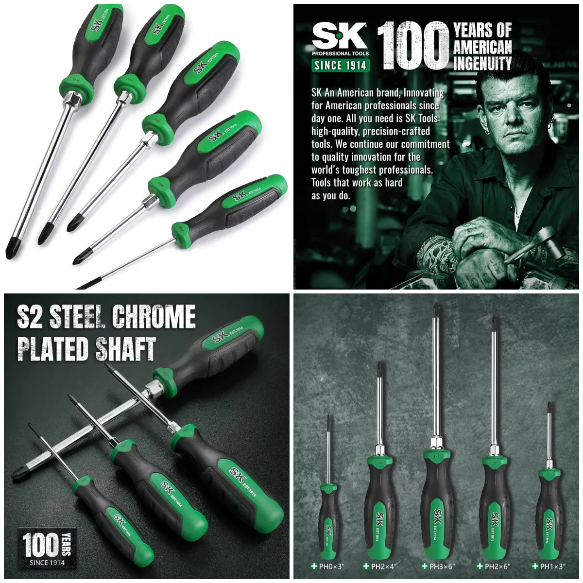 

5-Piece Phillips Screwdriver Set, Magnetic Screwdriver Set, S2 Steel, SureGrip Handle