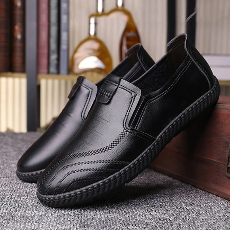 

New Mens PU Leather Loafers Non Slip Walking Flats Breathable Outdoor Slip on Casual Shoes for Male Work Office Driving Sneakers