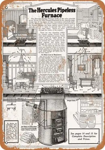 Metal Sign - 1930 Hercules Pipeless Heating System - Vintage Look Reproduction