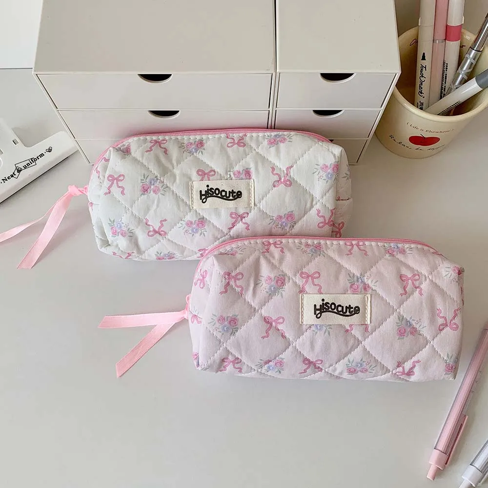 

Bowknot Bow Stationery Bag Pink/White Desktop Storage Korean Style Pencil Case Large Capacity Aesthetic Bow Pencil Pouch Student