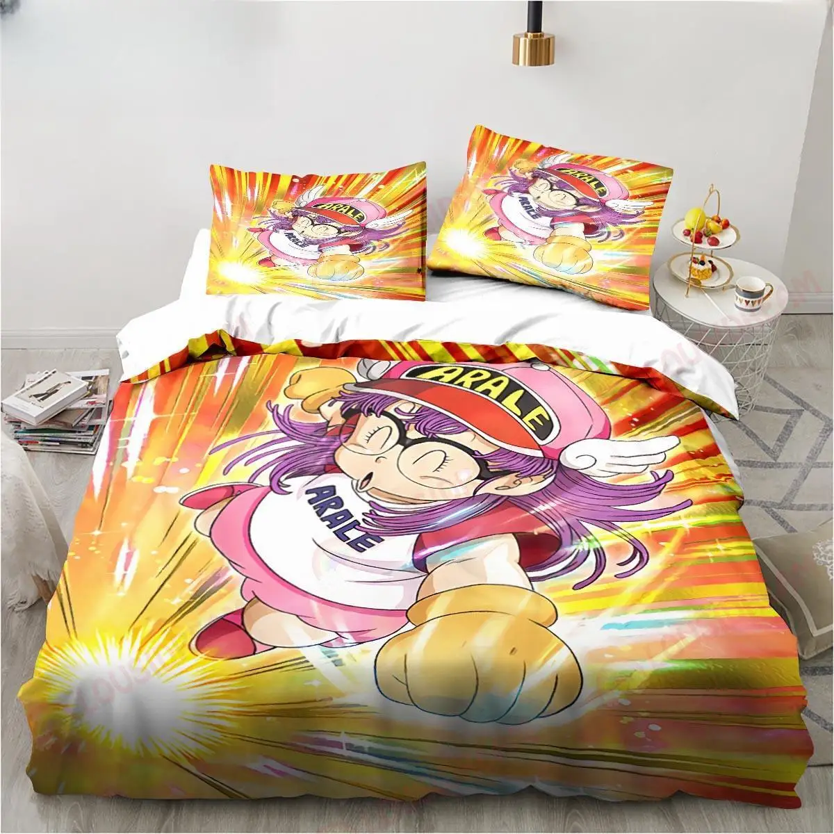 New Cute Cartoon DR S-Slump Arale Anime Bedding Set Sheet King Twin Double Child Bedding Set Mircofiber or Polyester Duvet Cover