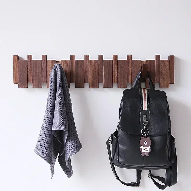 Creative Walnut Coat Racks Wall Hanging Wall Entry Door Porch Hanging Coat Rack Perforated Solid Wood Piano Keys Clothes Hook