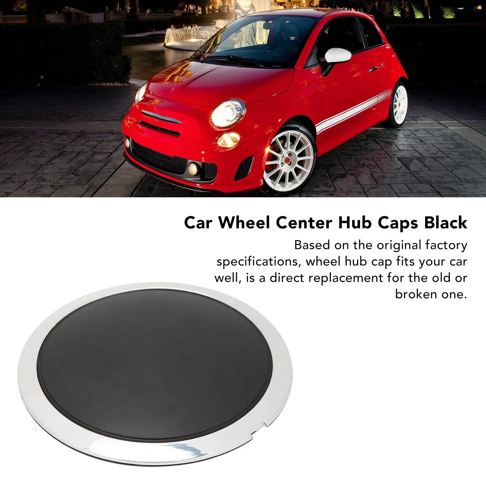 Center Wheel Hup Cap With Chrome Trim 68078419AC Heat Resistant Wheel Hub Center Cap Replacement for FIAT 500