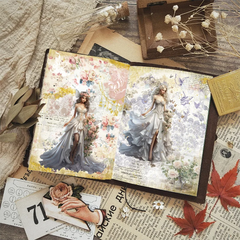 

8pcs Decor paper goddess Floral Frames can be written Chinese Rice Paper Material Collage Junk Journal DIY Scrapbooking