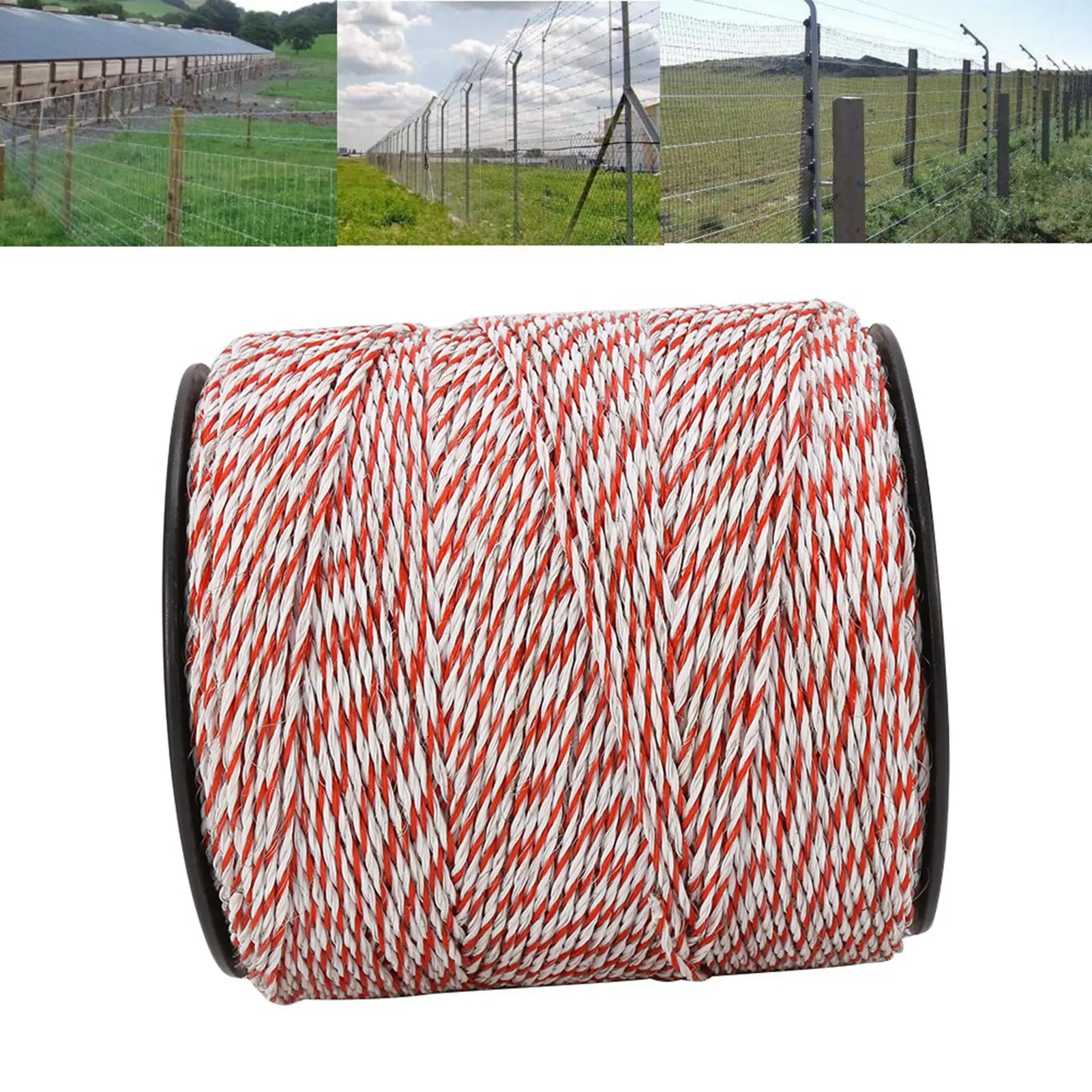 500M White& Red Electric Livestock Fence Wire Stainless Steel Conductive Rope Electric Fence Rope Fence Wire Fence Wire Roll