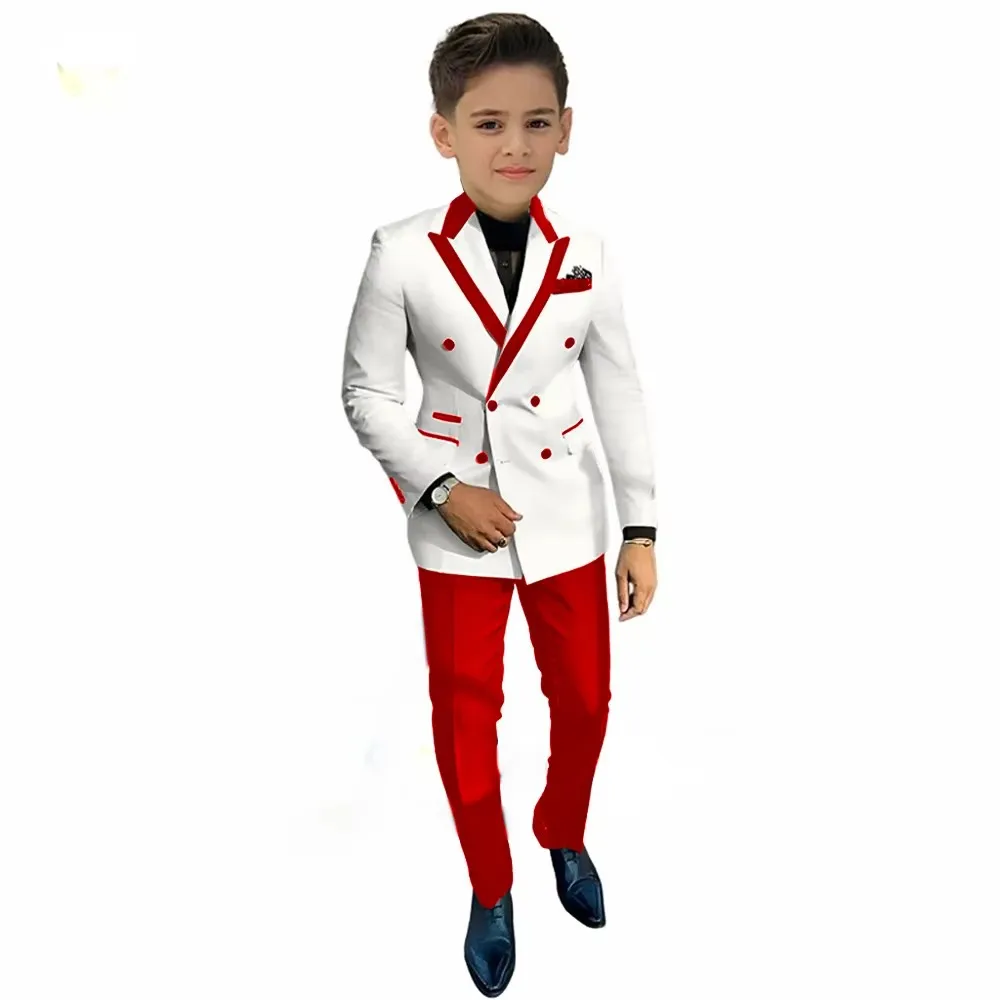 Fashion Boy's Tuxedo 2-Piece Set Double Breasted Jacket Pants Set Kids Party Suit for Piano Contest Performance Wedding Outfit