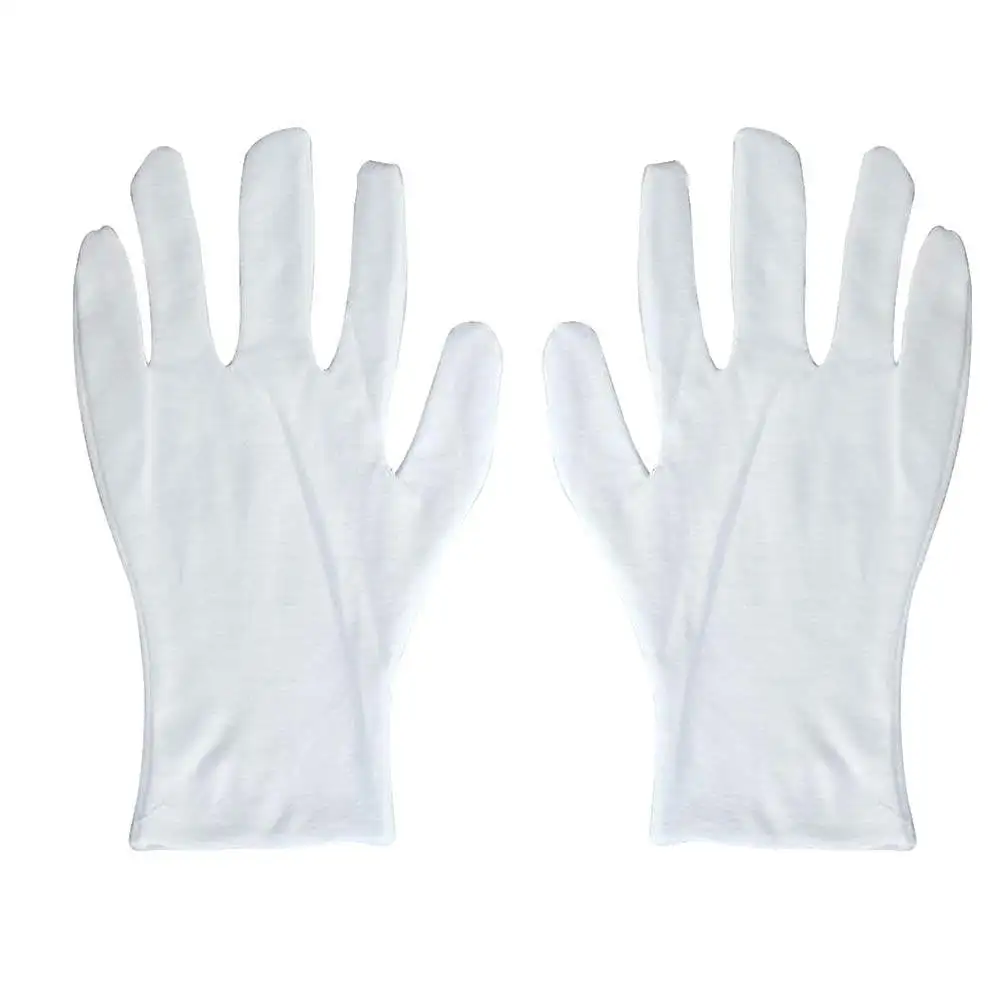 

6Pairs Cotton Gloves Thickened Elastic Lengthened Wrist Wrap Comfortable Pure Cotton Work Gloves for Factory Inspection White