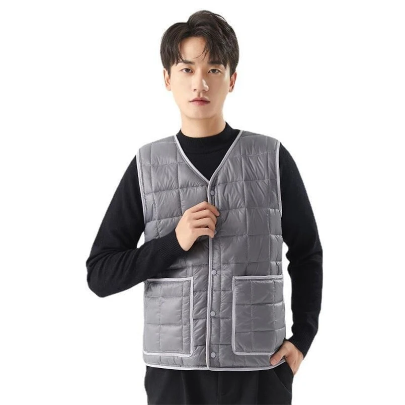 New Winter Men Sleeveless Down Cotton Vest Patchwork Design New Coat Single Breasted Vest Parka Men's Wool Fleece Warm Waistcoat