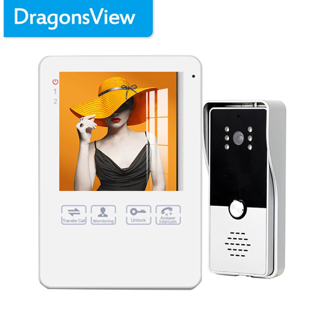 

Dragonsview 4 Inch Color Wired Video Door Phone Doorbell Camera Home Intercom Indoor Monitor Outdoor Station Unlock Talk