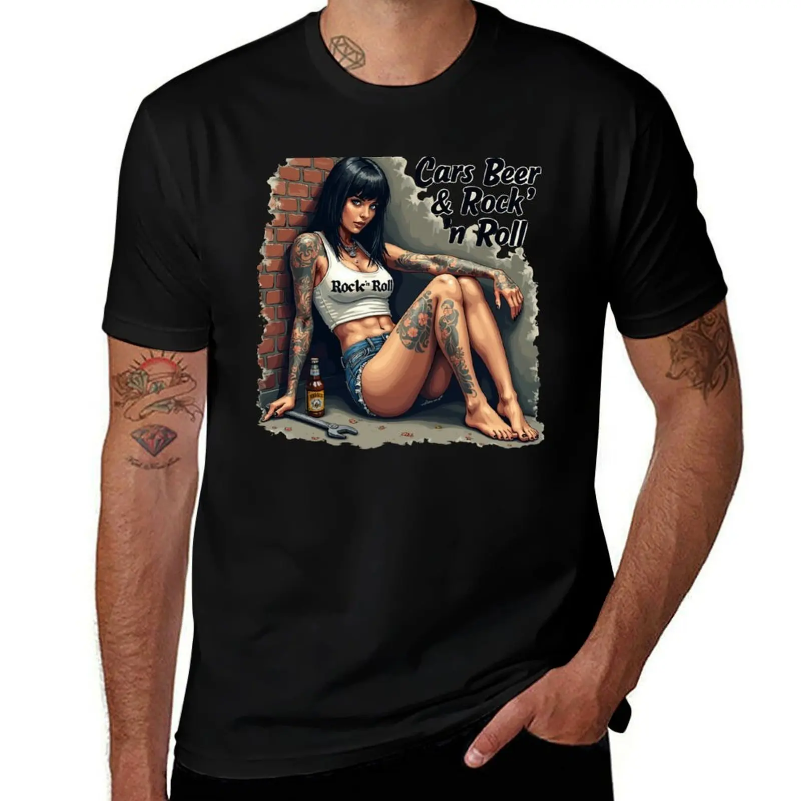 

Cars, Beer & Rock'n'Roll Girl T-Shirt vintage graphic tee cotton man t-shirts custom shirt heavyweights shirts men