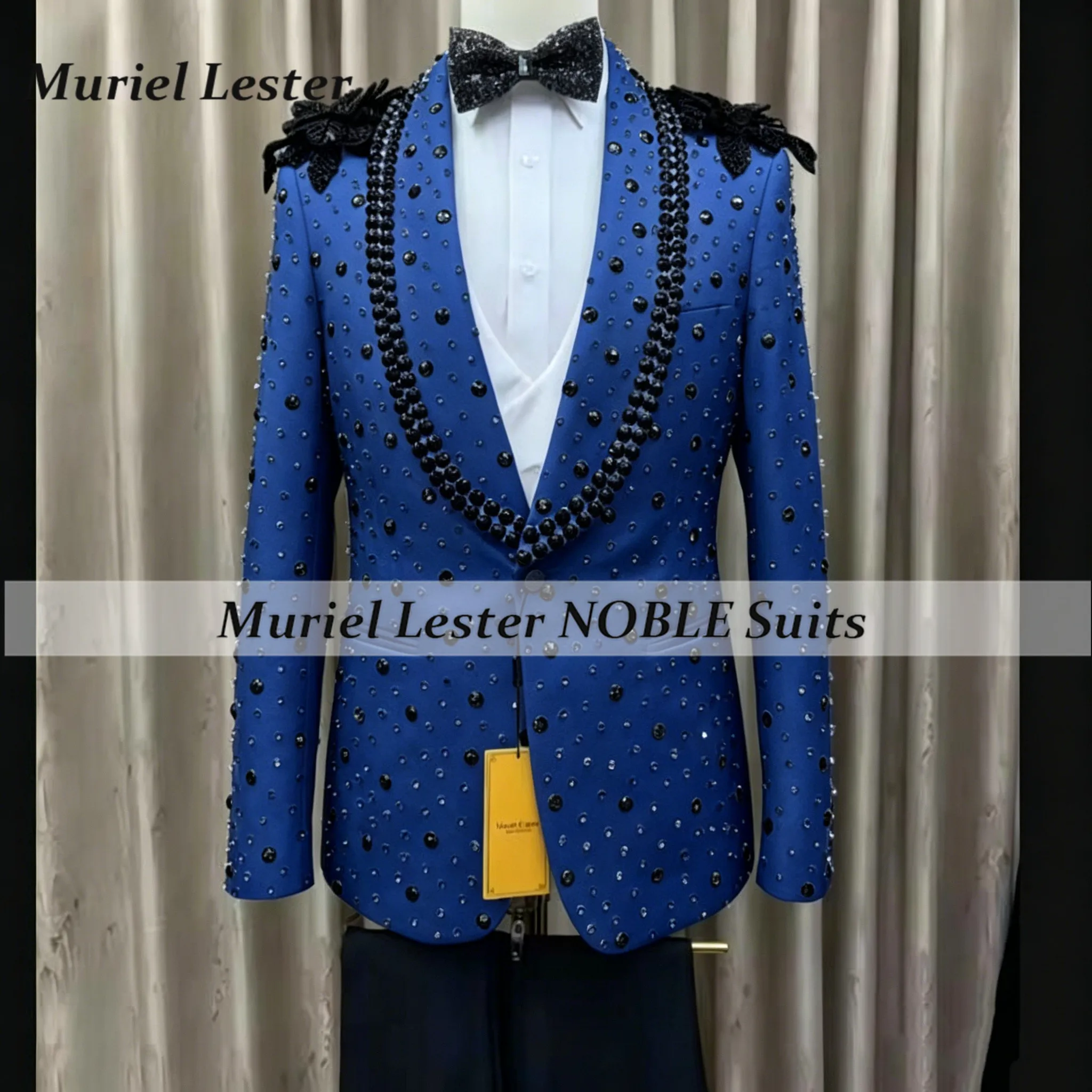 Luxury Rhinestone Beaded Suits Men For Wedding Slim Fit Single Breasted Prom Blazer Customized Man Banquet Tuxedos Groom Outfits