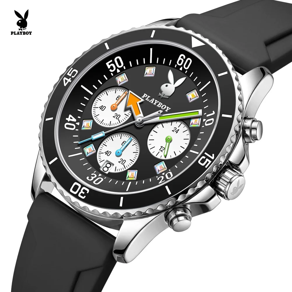 PLAYBOY Fashion Sports Men's Watch Luxury Brand Original Quartz Watch for Man Chronograph Luminous Waterproof reloj hombre 3081