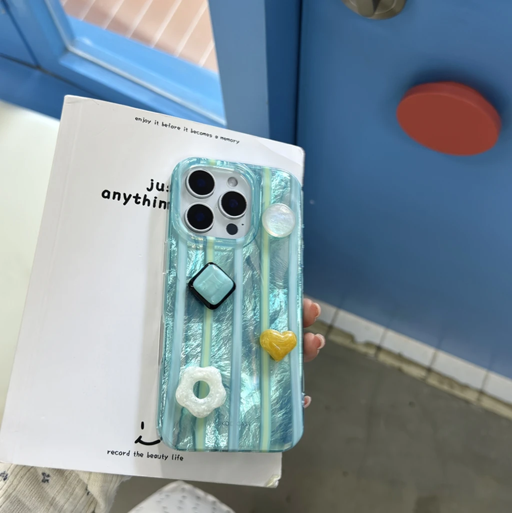 

Усовершенствованный глянцевый цветной полосатый стереоскопический геометрический драгоценный камень украшение чехол для телефона для iPhone 16, 15, 14 Pro Max