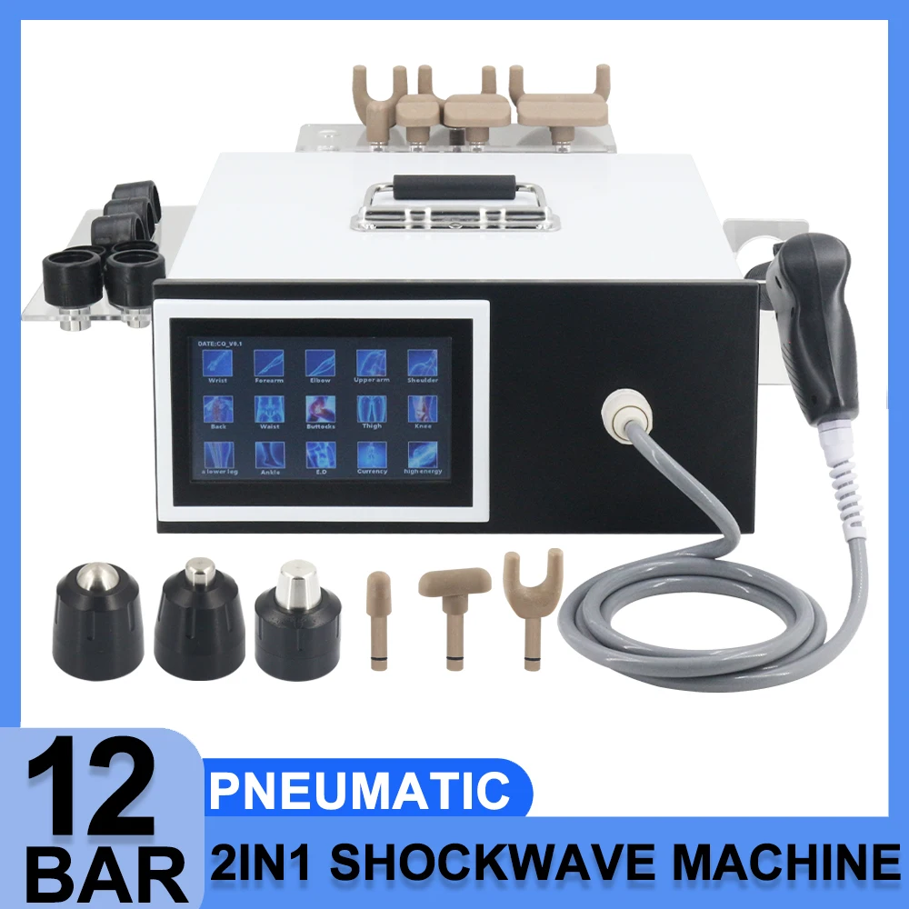 12Bar Pneumatic Shockwave Machine Body Massager Relieve Ankle Pain For ED Treatment 2in1 Professional Chiropractic Therapy