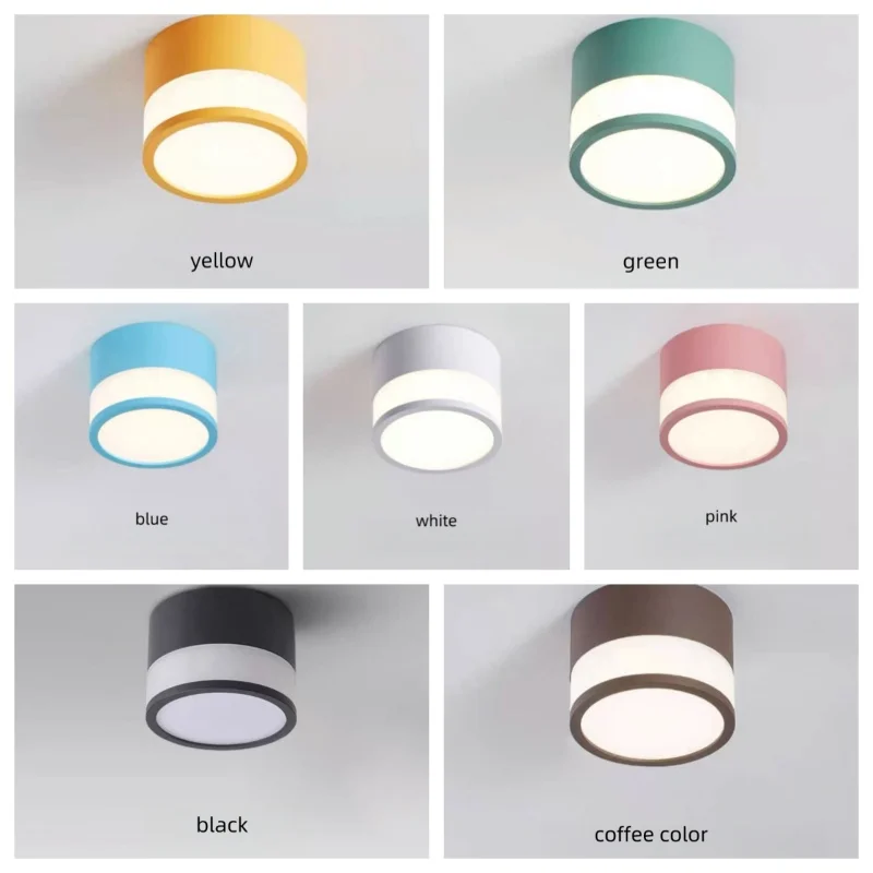 Colorful Macron LED Downlight Surface-mounted Ceiling Lights 7W 9W 12W 15W for Corridor Living Room Children's Bedroom 110V 220V
