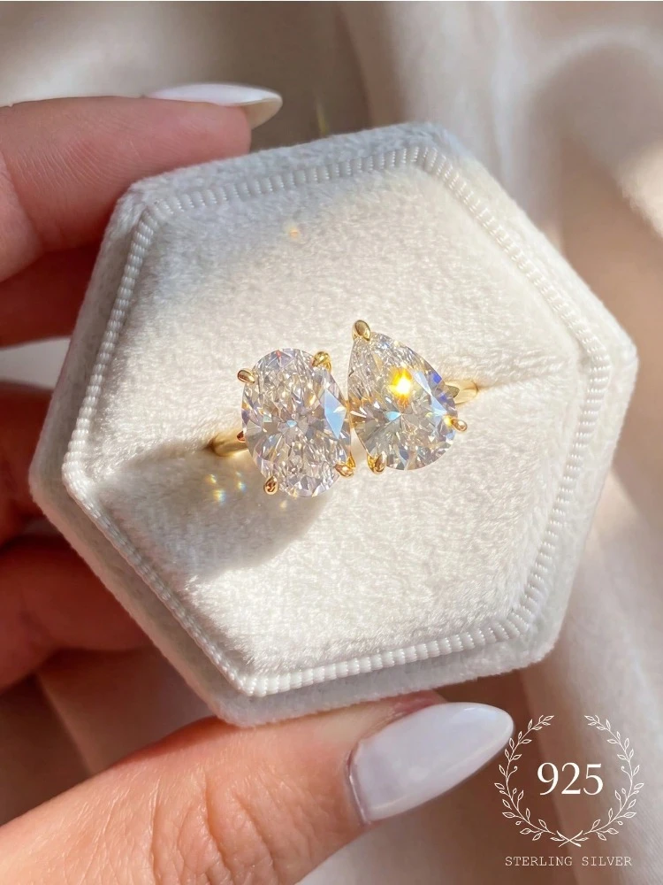 925 Sterling Silber schlichter klassischer Zirkon-Ring in Birnenform, oval, für Damen, Verlobung, Hochzeit, luxuriöser, hochwertiger, edler Schmuck – Detail 3