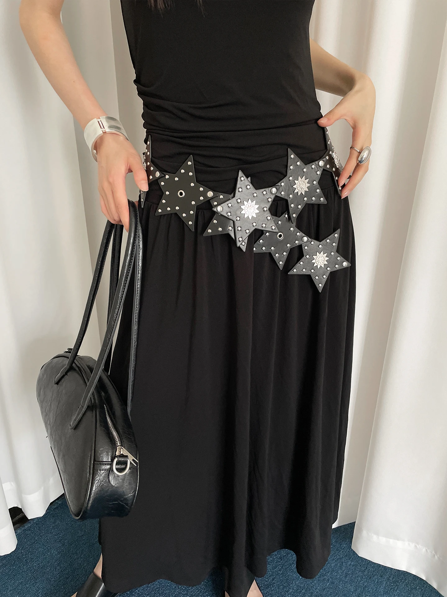 Personalized Niche Waist Belt With A Five-Pointed Star Patchwork Vintage Street Style For Women Versatile Rivet Belt