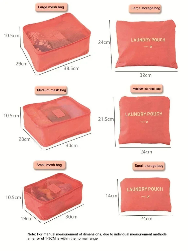 6-teiliges Set faltbarer Reise-Aufbewahrungstaschen, tragbarer Gepäck-Organizer, Packwürfel für Kleidung, Kofferorganisation, Reiseutensilien – Detail 10