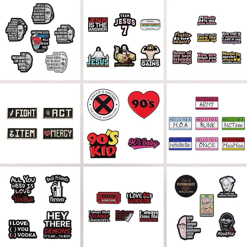 4-7pcs Philosopher Classic Quotes Sets Enamel Pins Social Dialogs Box Stamps Brooches Music Series Pin Clothes Lapel Badge Gift