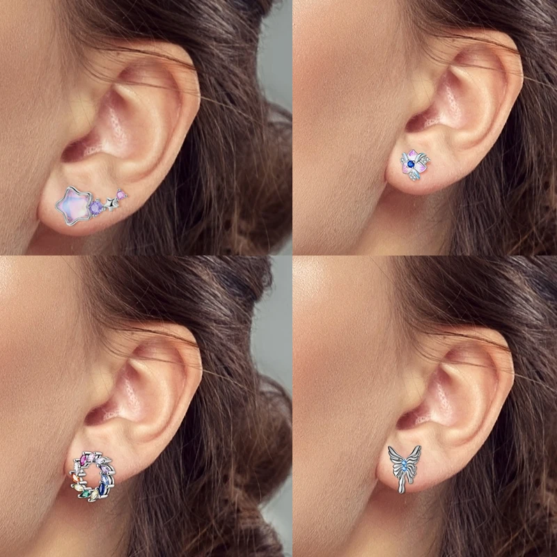 925 Sterling Silber Ohrstecker Kirsche Delfin Avocado Schmetterling Biene Blume Feder Bunter Schmuck Geschenk für Frauen Mädchen – Detail 5
