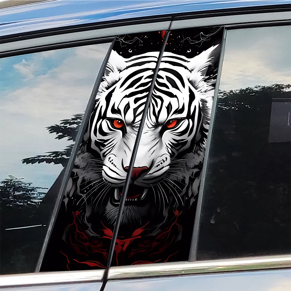 

White Tiger Car Stickers Auto B Pillar Waterproof Decoration Cover Scratches Sunscreen Car Doors Pillar Vinyl Decals Accessories