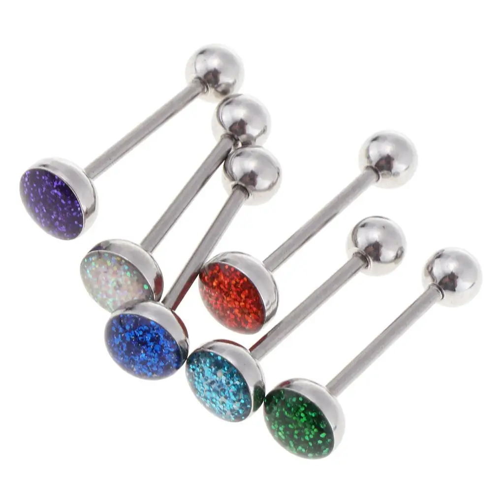 3-6pack 6Pcs Stainless Steel Navel Ring Lip Tongue Belly Bar