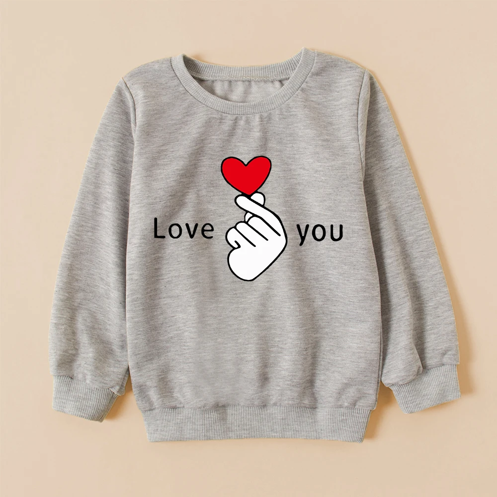 Family Matching Outfits mommy and me clothes sweatshirt heart gesture Print Sweatshirt Family Look Mom Daughter Dad Son Clothes