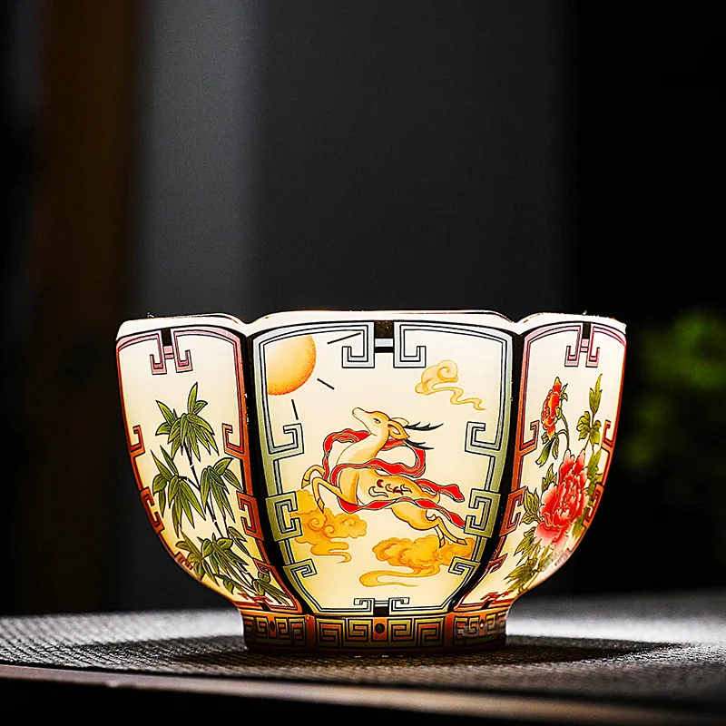 

Chinese Ceramic Hexagonal Tea Cup for Gathering Wealth Handmade Tea Cup for Different Men and Women Ceramic Kung Fu Tea Set Gift