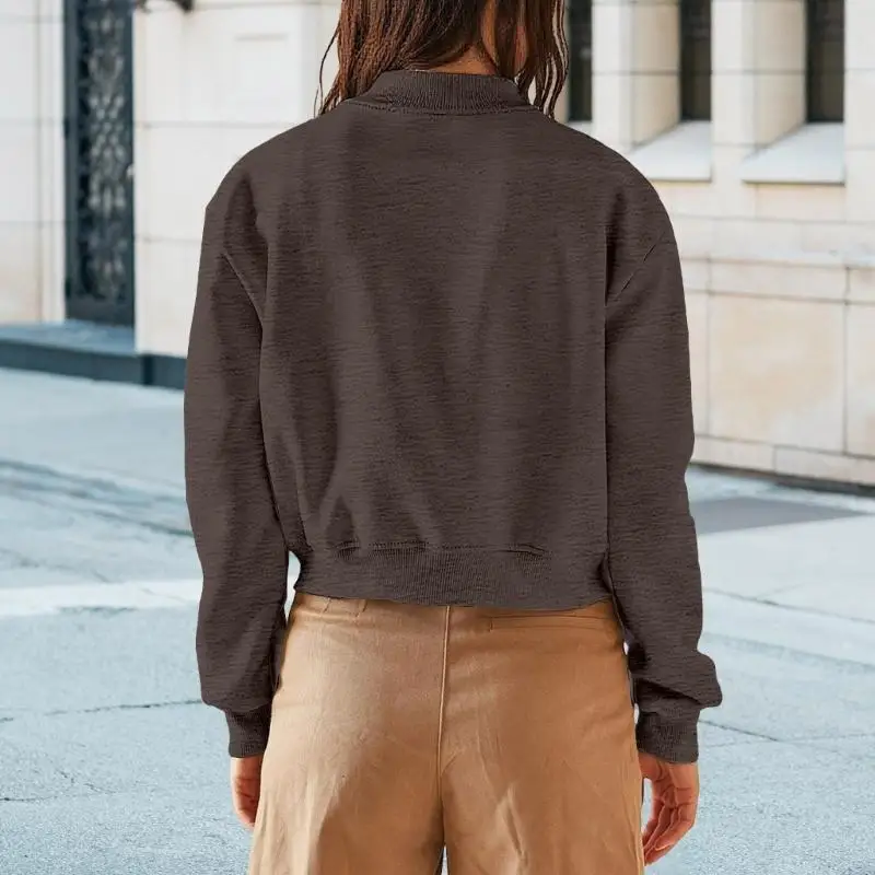 سترة نسائية قصيرة 270D بأكمام طويلة، معطف كاجوال للخريف خفيف الوزن مع جيوب #5