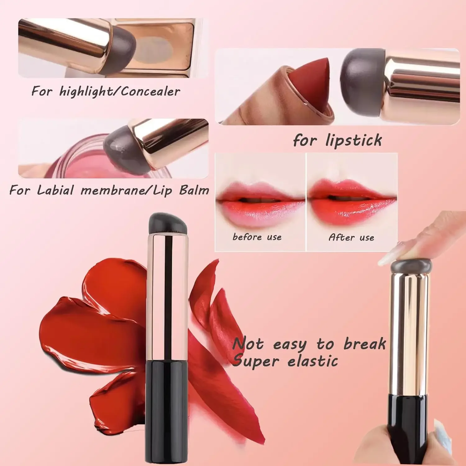 Silicone Lip Brush with Lids for Lipstick Lip Mask Concealer Round Head Portable Apply Lipstick Easily Travel Lip Balm Brush