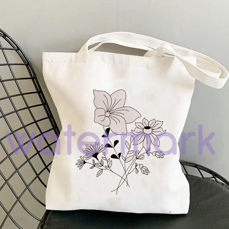 Watercolor Print Flowers Daisy Totes Floral Tote Bag Shoulder Bags Lavender Rose Garden Eco-Friendly Reusable Cute School Bag