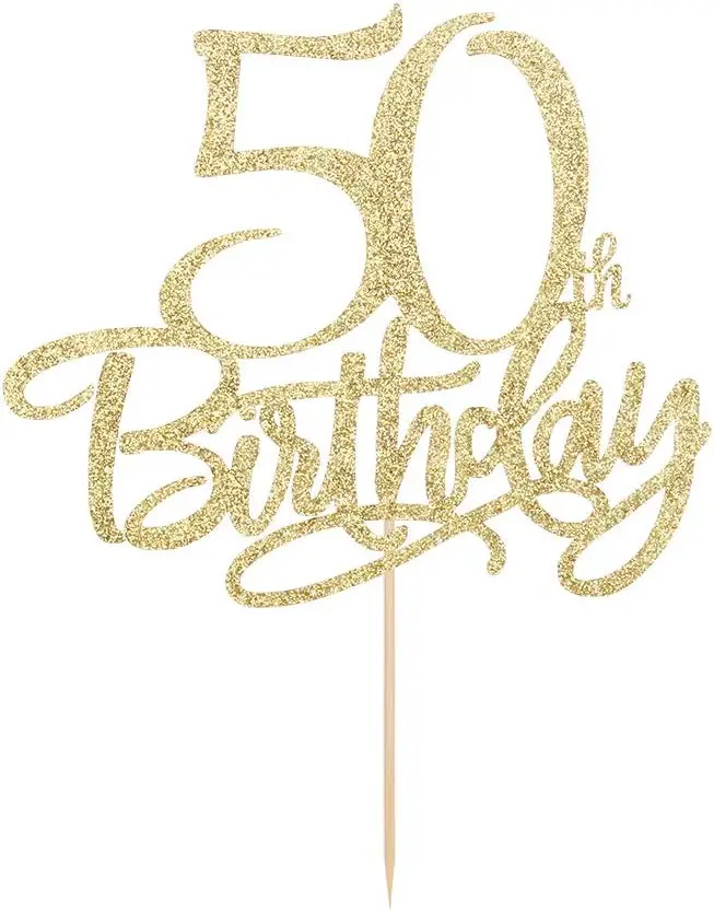Gold happy 50th birthday cake topper,Hello 50, Cheers to 50 Years,50 & Fabulous Party Decoration(50)