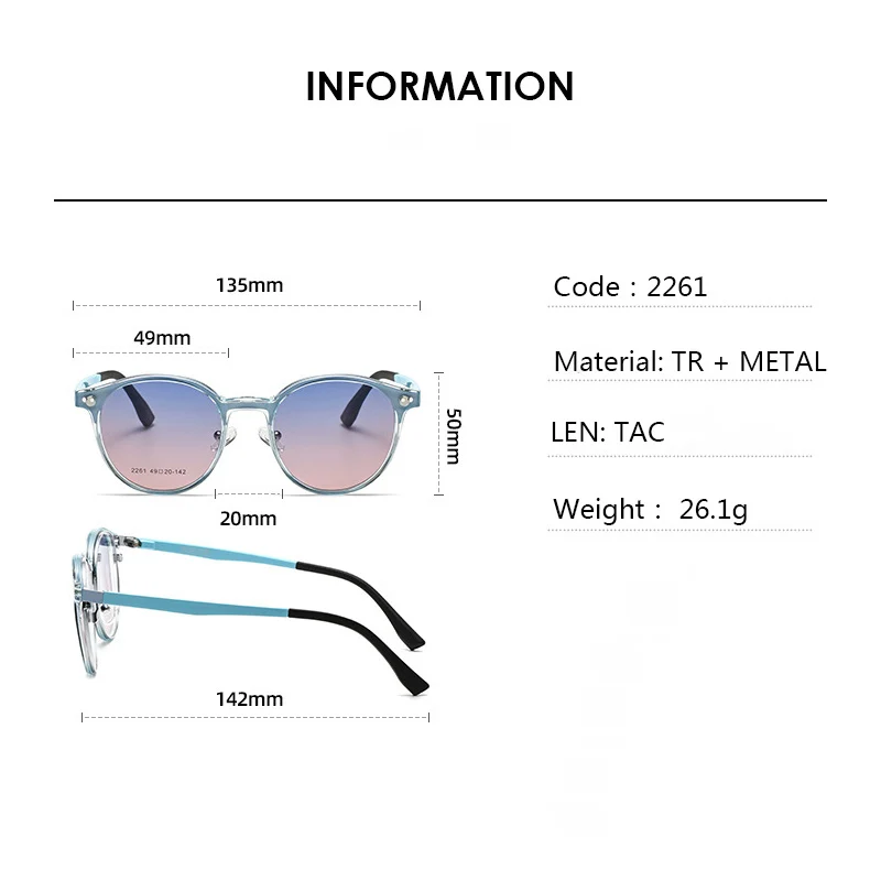 KANDREA  New Sweet College Style Magnetic Sunglasses Women TR Metal Round Glasses Frame Myopia Dual-Purpose Sunglasses G2261