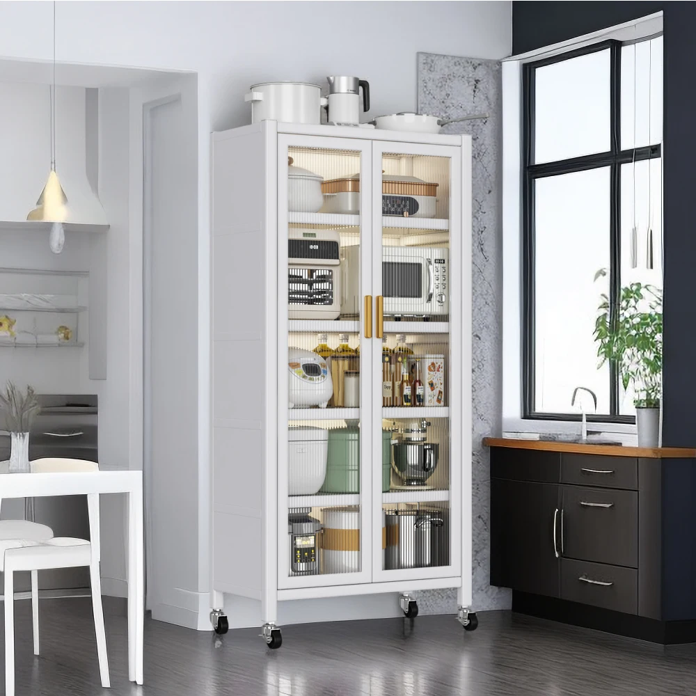 Open-door kitchen shelving Floor-to-ceiling multilevel household microwave storage cabinet bowls side cabinets cabinets Storage