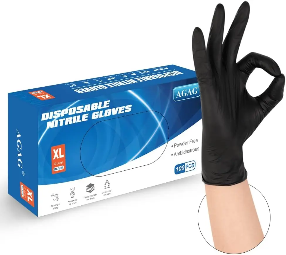 

Nitrile Gloves Black 100 Pack 5mil Strong Cleaning Gloves for Cooking and Daily Use Powder Latex Free