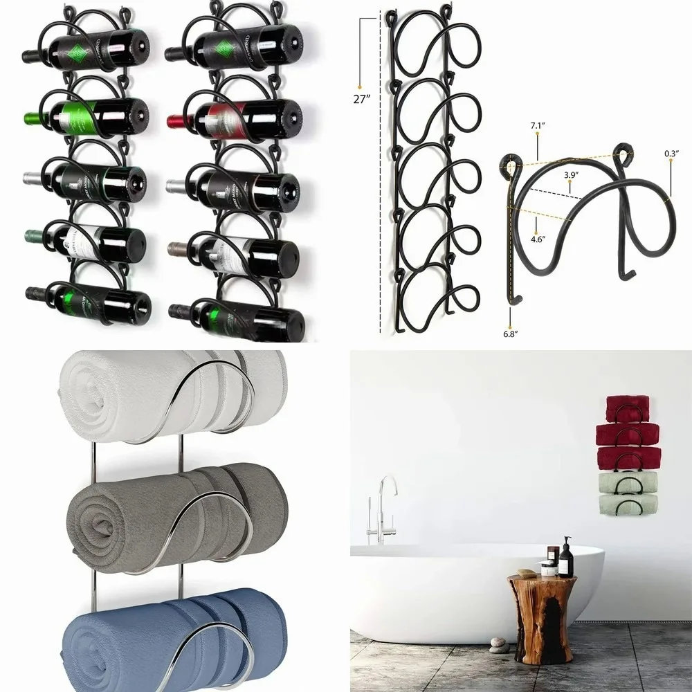 

Wall Mounted Wine Rack, Iron Bottle Holder & Towel Shelf - Kitchen & Home Organizer