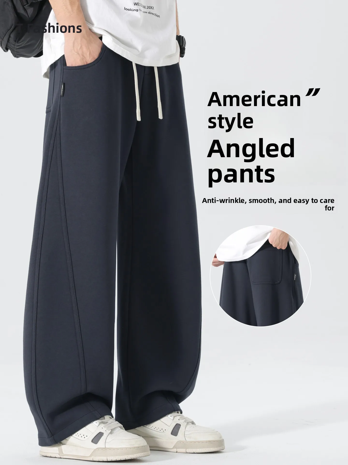 

American Style Curved Blade Loose Straight Leg Banana Sweatpants Men's Spring Autumn Casual Sports Pants Trousers