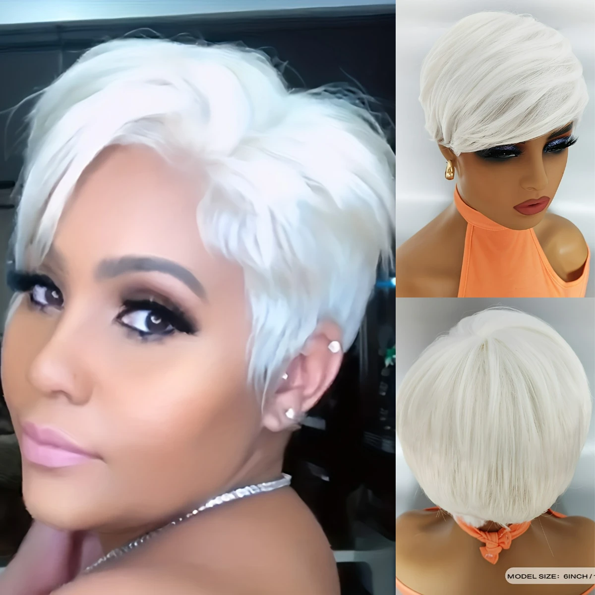Short Synthetic Pixie Wavy Wig for Women