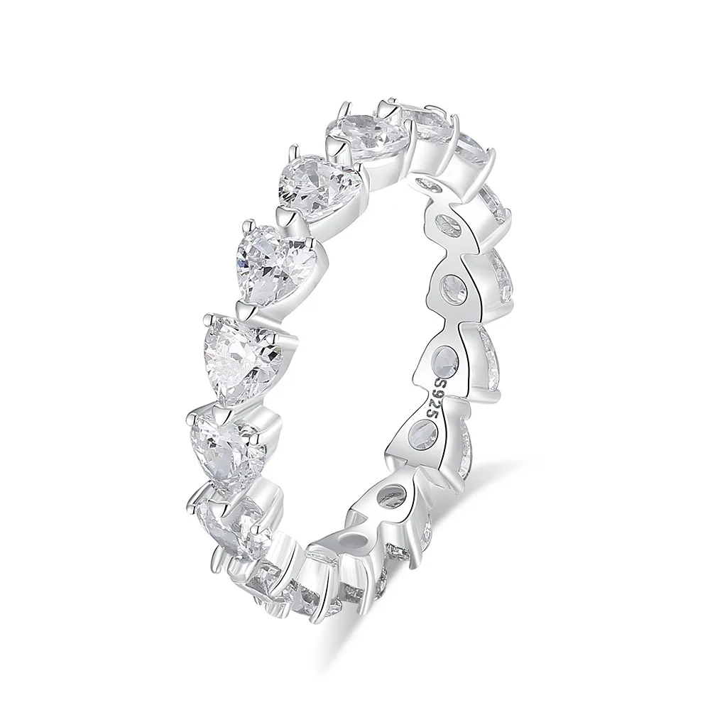 

S925 Sterling Silver Love Ring for Women Similar Diamond Moissanite Heart Shape Eternity Ring