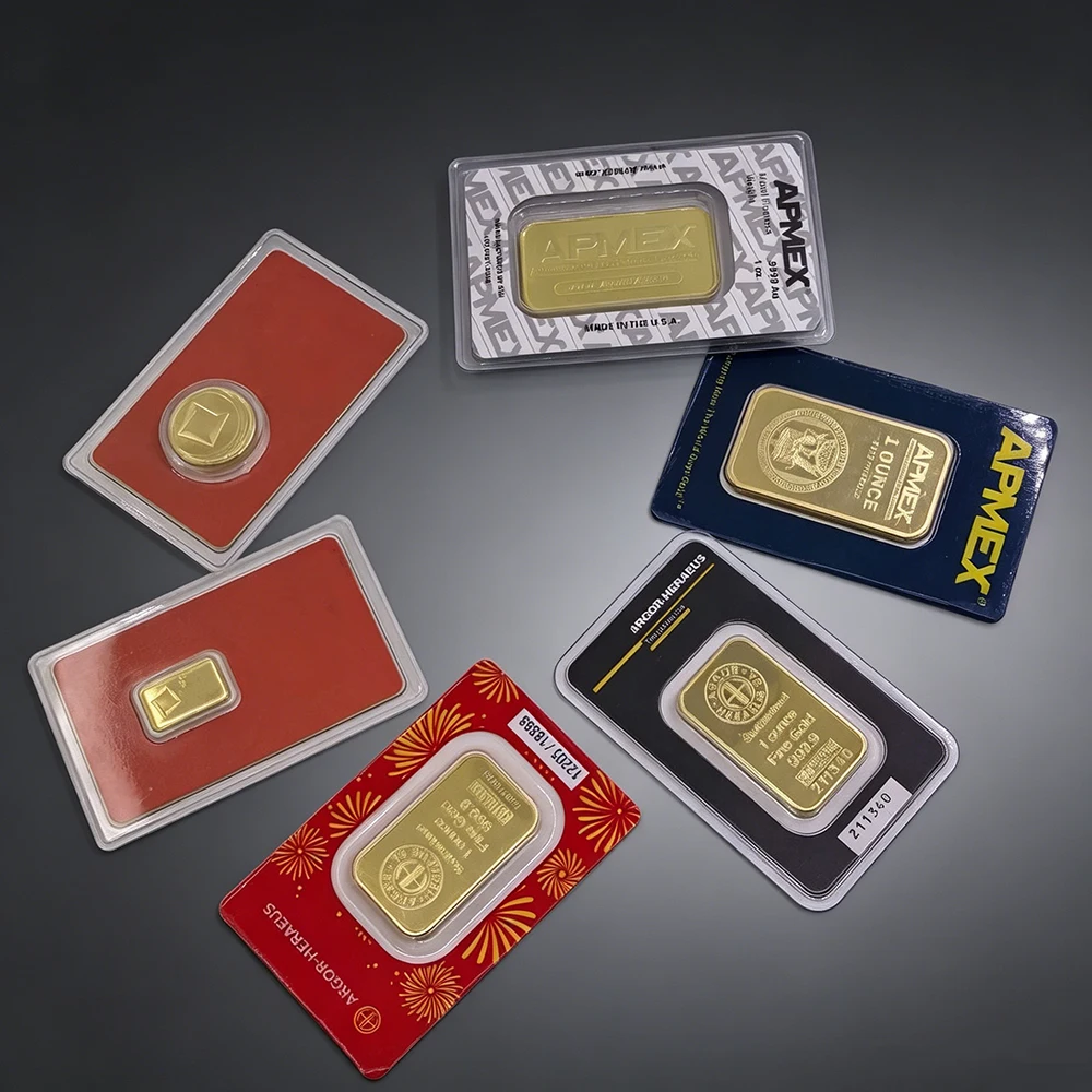 Swiss 1oz/2.5g/5g/10g/20g/50g/100g Sealed packing Brass Bar 24k Gold Plated Bullion Ingot Non-magnetic Unique Craft For Gift