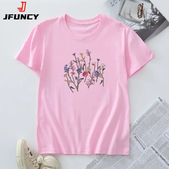 Kobieta 100% bawełniana koszulka 2024 letnia koszulka damska moda ponadgabarytowa graficzna t-shirty damska koszulka z krótkim rękawem bluzki damskie