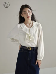 DUSHU Office Lady Gentle Wooden Shirt Winter 2023 New Bubble Sleeved Loose Chiffon Shirt Women Full Sleeve Women Shirts