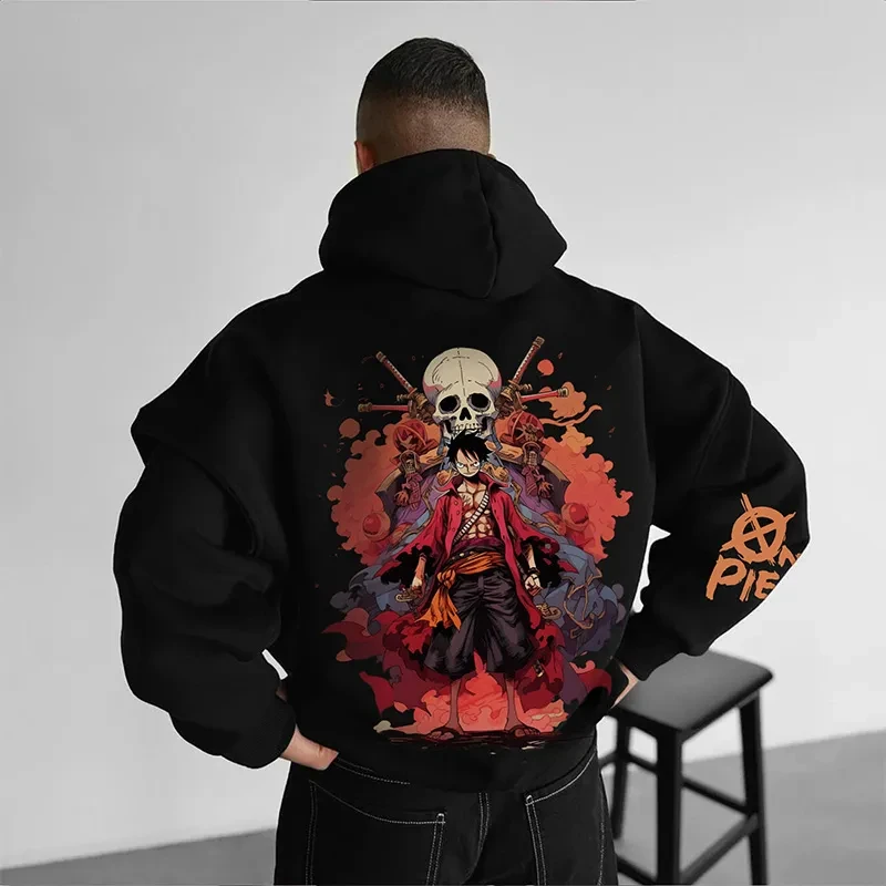 Pakaian Orang Tua dan Anak ONE PIECE Musim Gugur dan Musim Dingin Hoodie Karakter Klasik Animasi Berjiwa Panas Jepang untuk Pria dan Wanita