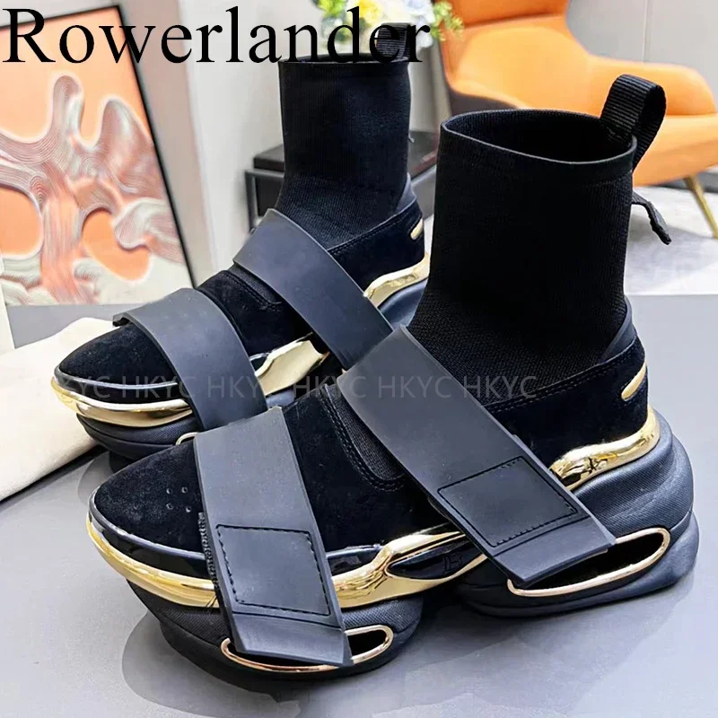 

2025 Casual Sneakers Thick Sole Slip-on Socks Sneakers Cotton Fabric Patchwork Men Women Running Shoes Women's Sport Sheos