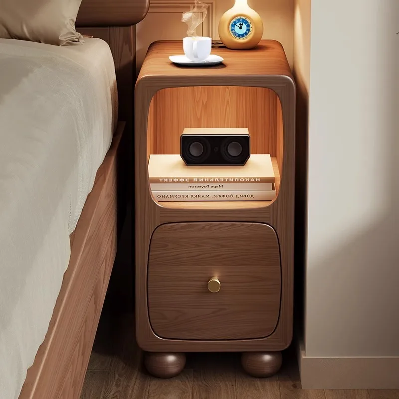 

All solid wood smart bedside table small ultra-narrow mini