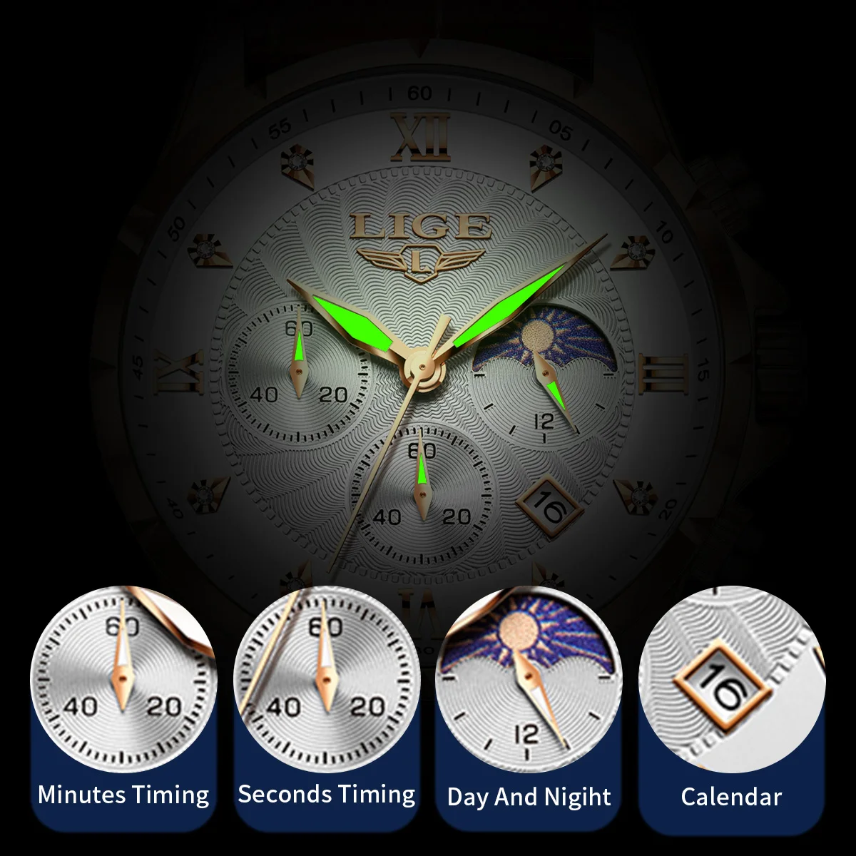 LIGE Mens Watches Casual Business Watch Men Luxury Waterproof Date Luminous Chronograph Wristwatch Quartz Watch Leather Clock image 6
